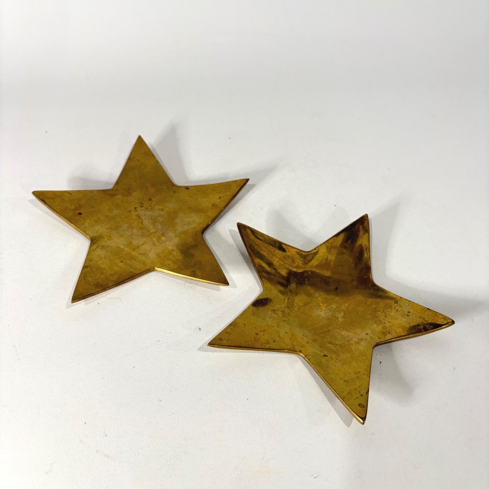 Brass Star Trinket Trays candle holders Set of 2 Gold Decorative Dishes 5.5"